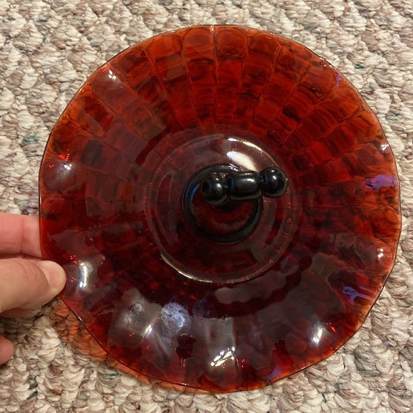 7” Vintage Anchor Hocking Glass Tidbit Tray Royal Ruby Red Center Handled Plate - Picture 2 of 10